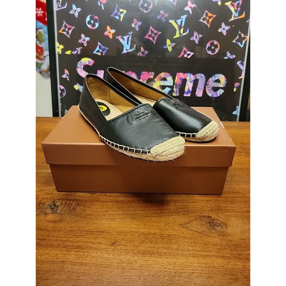 Coach Rhodelle Leather Espadrille Flats Black SIZE 8.5 Women New - Picture 1 of 14